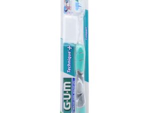 Gum Technique+ Compact Medium Toothbrush Χειροκίνητη Οδοντόβουρτσα Μέτρια με Θήκη Προστασίας 1 Τεμάχιο, Κωδ 493 – Γαλάζιο