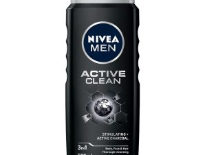 Nivea Men Shower Gel Active Clean Stimulating & Active Charcoal Ανδρικό Αφρόλουτρο για Σώμα, Πρόσωπο & Μαλλιά με Ενεργό Άνθρακα 500ml